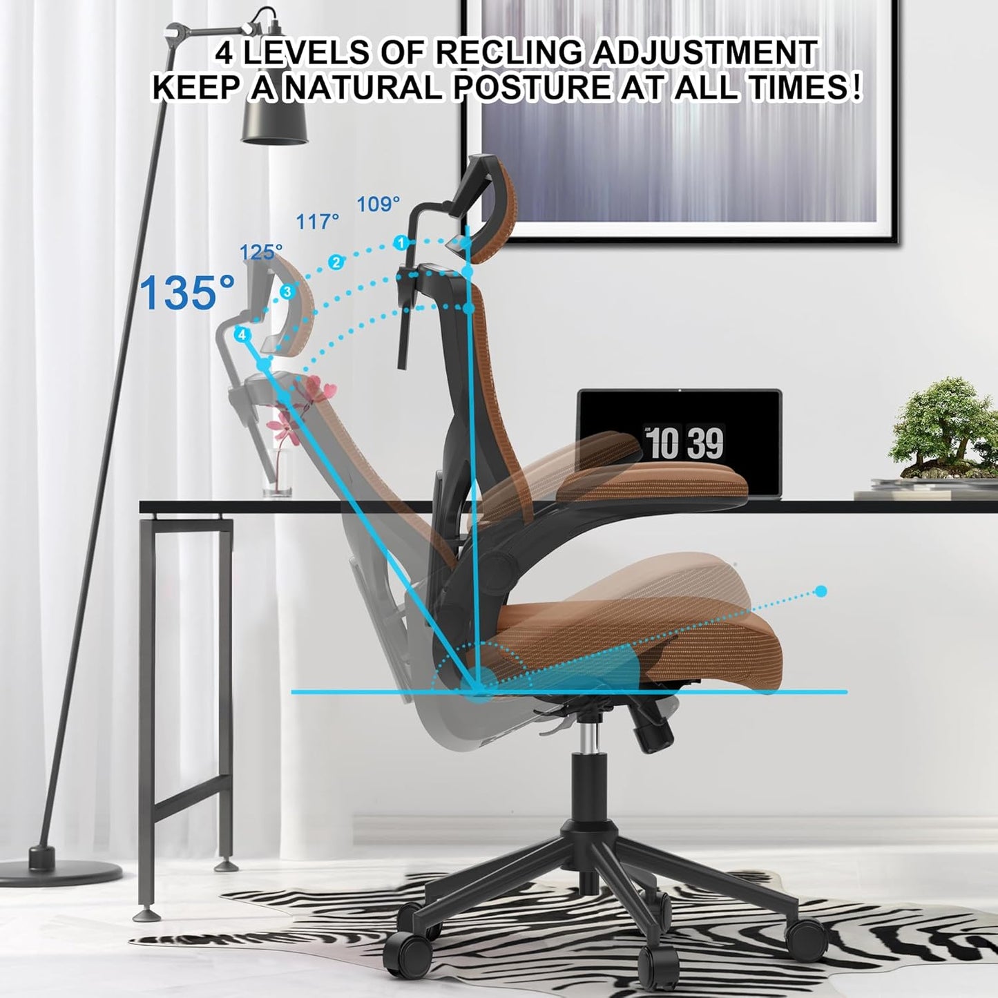 𝑯𝑶𝑴𝑬 𝑶𝑭𝑭𝑰𝑪𝑬 𝑪𝑯𝑨𝑰𝑹, Ergonomic Mesh Desk Chair, High Back Computer Chair- Adjustable Headrest with Flip-Up Arms, Lumbar Support, Swivel Executive Task Chair (Modern, White)