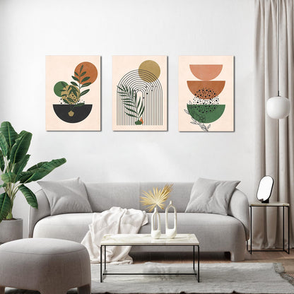 Gisipameis Boho Wall Art Set of 3 Mid Century Modern Wall Decor Framed Canvas Print 12"x16" Minimalist Wall Art Geometric Abstract Modern Neutral Boho Wall Art Decor for Living Room Bathroom