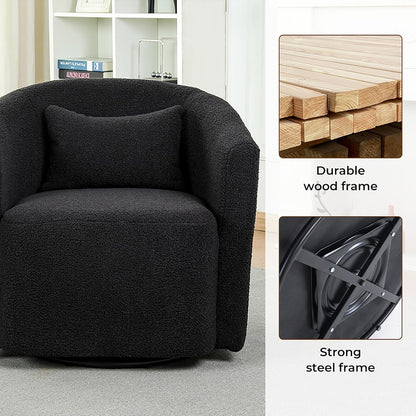 LEVEDE Round Swivel Chair for Living Room - Comfortable Round Sofa Chair Swivel with Boucle Fabric, Includes A Cozy Lumbar Pillow, Swivel Barrel Chair (70cm x 78cm x 72cm, Beige)