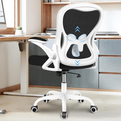 Winrise Office Chair Desk Chair, Ergonomic Mesh Computer Chair Home Office Desk Chairs, Swivel Task Chair Mid Back Breathable Rolling Chair with Adjustable Lumbar Support Flip Up Armrest (White)