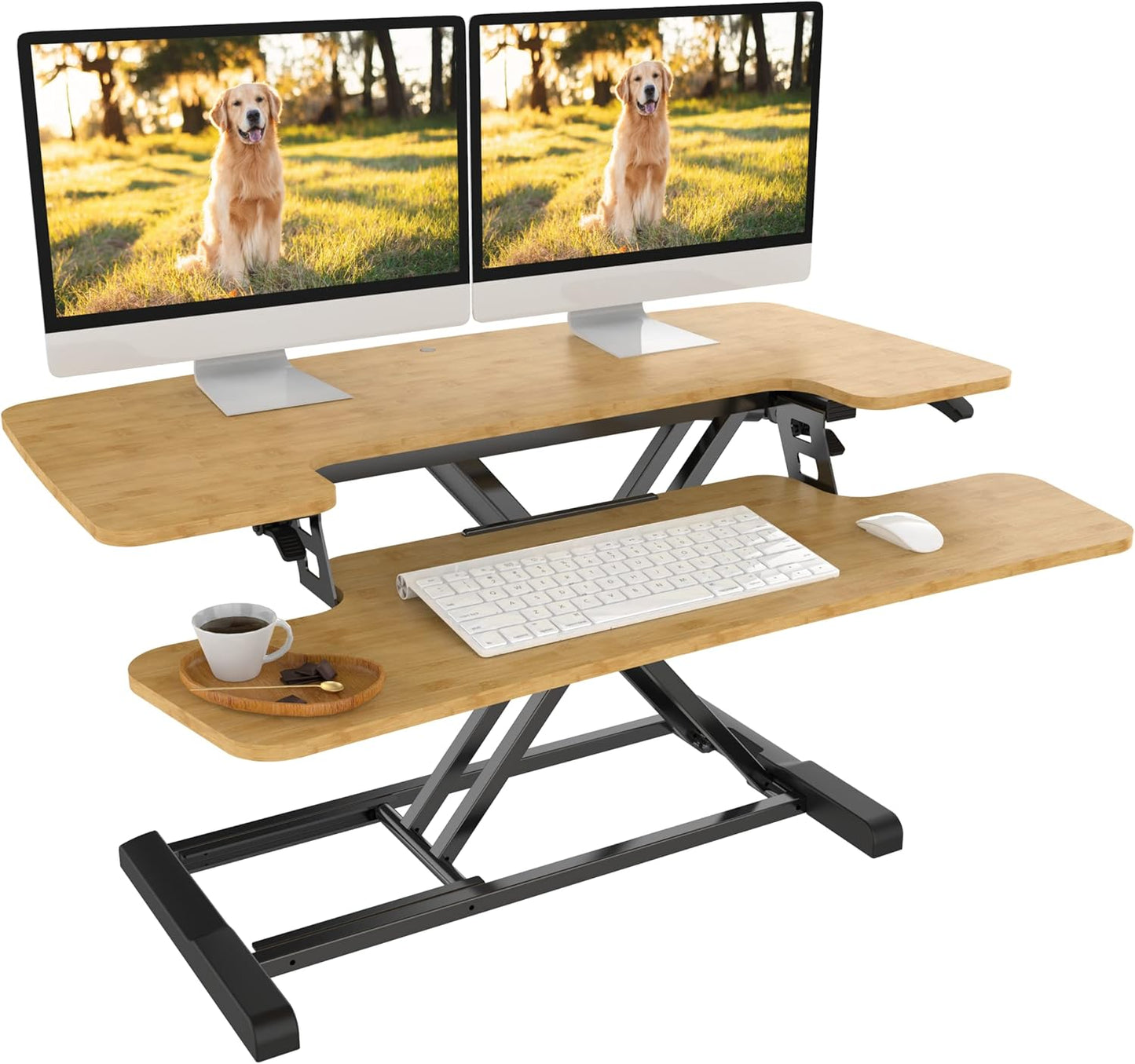 FLEXISPOT Standing Desk Converter - 89CM Height Adjustable Standing Desk Riser, Black Home Sit Stand Workstation Office Desk for Dual Monitors and Laptop（M7MB）