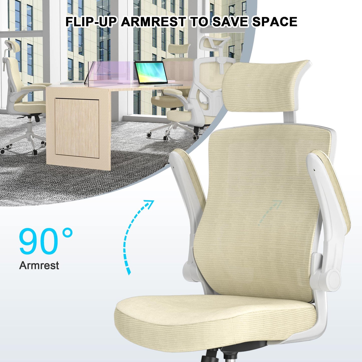 𝑯𝑶𝑴𝑬 𝑶𝑭𝑭𝑰𝑪𝑬 𝑪𝑯𝑨𝑰𝑹, Ergonomic Mesh Desk Chair, High Back Computer Chair- Adjustable Headrest with Flip-Up Arms, Lumbar Support, Swivel Executive Task Chair (Modern, White)