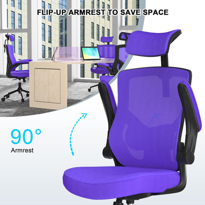 𝑯𝑶𝑴𝑬 𝑶𝑭𝑭𝑰𝑪𝑬 𝑪𝑯𝑨𝑰𝑹, Ergonomic Mesh Desk Chair, High Back Computer Chair- Adjustable Headrest with Flip-Up Arms, Lumbar Support, Swivel Executive Task Chair (Modern, White)