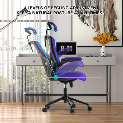 𝑯𝑶𝑴𝑬 𝑶𝑭𝑭𝑰𝑪𝑬 𝑪𝑯𝑨𝑰𝑹, Ergonomic Mesh Desk Chair, High Back Computer Chair- Adjustable Headrest with Flip-Up Arms, Lumbar Support, Swivel Executive Task Chair (Modern, White)