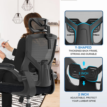 𝑯𝑶𝑴𝑬 𝑶𝑭𝑭𝑰𝑪𝑬 𝑪𝑯𝑨𝑰𝑹, Ergonomic Mesh Desk Chair, High Back Computer Chair- Adjustable Headrest with Flip-Up Arms, Lumbar Support, Swivel Executive Task Chair (Modern, White)