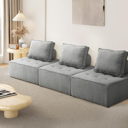 Oikiture Armless Sofa with Adjustable Back Modular Lounge Chair 3PC Grey