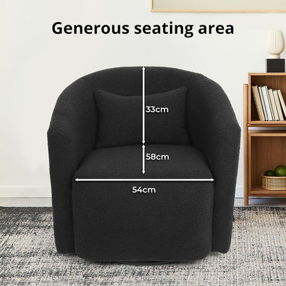 LEVEDE Round Swivel Chair for Living Room - Comfortable Round Sofa Chair Swivel with Boucle Fabric, Includes A Cozy Lumbar Pillow, Swivel Barrel Chair (70cm x 78cm x 72cm, Beige)