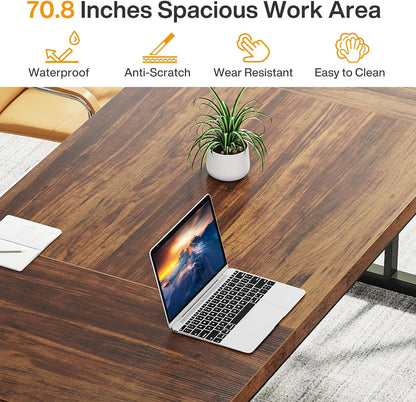 Tribesigns 180 cm Executive Desk, Large Computer Desk Workstation, Modern Simple Style Office Desk Study Writing Table, Business Working Desk for Home Office (Brown/Black, Desk 80cm Depth)