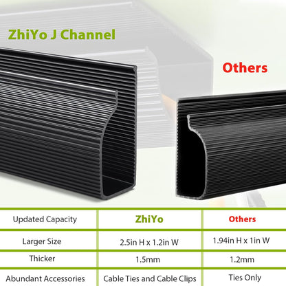 ZhiYo Cable Management 31.5in J Channel - 2Pack Cable Raceway - Cable Management Under Desk with Adhesive Stripe Built-in, Easy to Install Desk Cord Organizer, 2X L15.7in, Cord Cover, Black