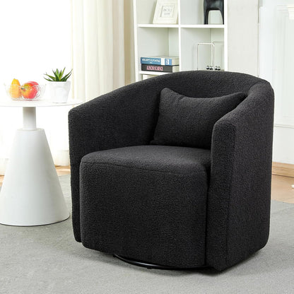 LEVEDE Round Swivel Chair for Living Room - Comfortable Round Sofa Chair Swivel with Boucle Fabric, Includes A Cozy Lumbar Pillow, Swivel Barrel Chair (70cm x 78cm x 72cm, Beige)