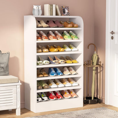 Tribesigns Shoe Cabinet for Entryway, 8-Tier Wooden Shoe Storage Cabinet, 120 cm Freestanding Shoes Storage Organizer, Wooden Shoe Rack Cabinet with Open Storage, Hallway, Living Room, White