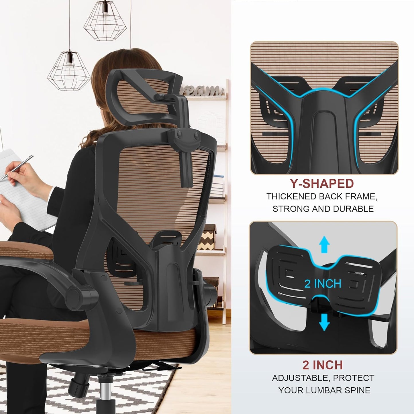 𝑯𝑶𝑴𝑬 𝑶𝑭𝑭𝑰𝑪𝑬 𝑪𝑯𝑨𝑰𝑹, Ergonomic Mesh Desk Chair, High Back Computer Chair- Adjustable Headrest with Flip-Up Arms, Lumbar Support, Swivel Executive Task Chair (Modern, White)