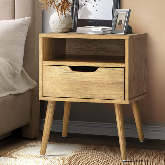 Oikiture Bedside Table Drawers Side Organiser Tables Desk Nightstand Bedroom Furniture Storage Cabinets Wood