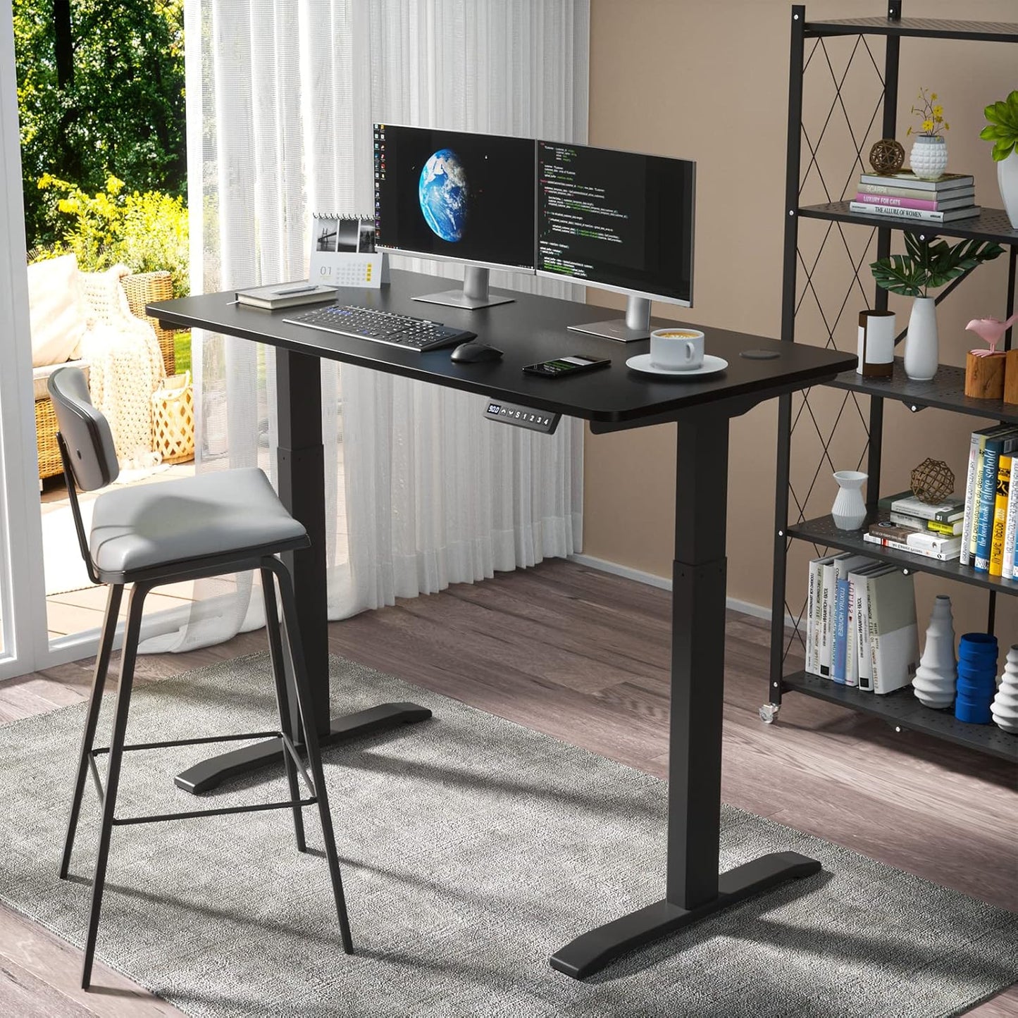 ADVWIN Ergonomic Standing Desk 28"-45" Height Adjustable Electric Sit Stand Desks with Smart Memory Lifting Sturdy Tabletop Motor Computer Workstation for Home, Office, Gaming (Walnut Top Black Legs)