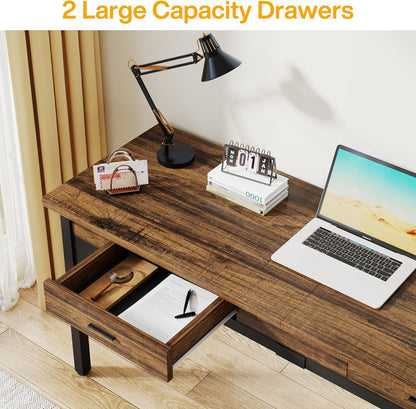 Tribesigns 200cm Computer Desk, 2 Person Computer Desk with Drawers, Large Executive Office Desk, Writing Table Working Desk for Home Office, Rustic Brown