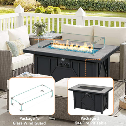 Bali Outdoors Propane Fire Pit Table, 42 inch 60,000 BTU Gas FirePit Table with Glass Wind Guard, Rectangular Fire Pit with Tile Tabletop