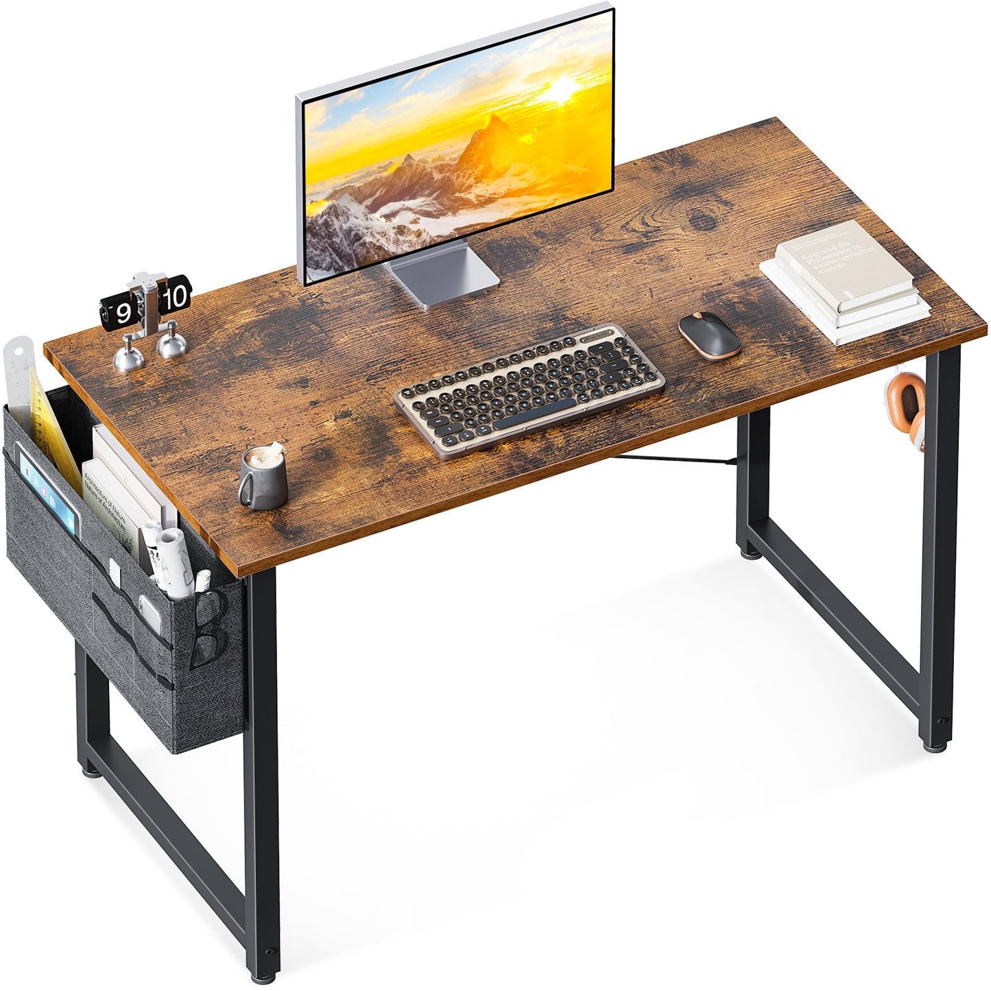 ODK Computer Desk Home Office Desk, Modern Writing Table, Simple Style PC Table with Storage Bag and Headphone Hook,100 * 48cm