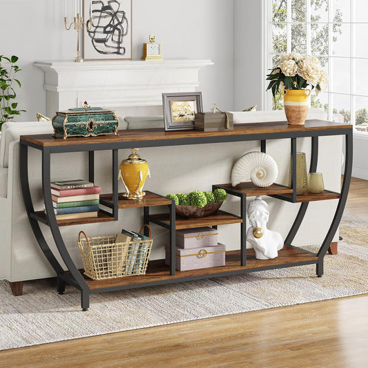 Tribesigns 70.9 Inch Long Sofa Table with Shelves, Rustic Console Table with Storage, Industrial Entryway Table TV Stand, Behind Couch Table Accent Tables for Living Room, Hallway, Foyer Furniture