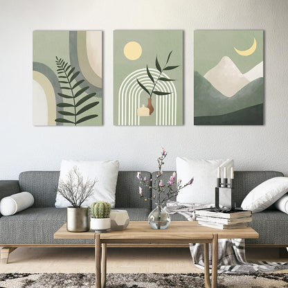 Gisipameis Boho Wall Art Set of 3 Mid Century Modern Wall Decor Framed Canvas Print 12"x16" Minimalist Wall Art Geometric Abstract Modern Neutral Boho Wall Art Decor for Living Room Bathroom