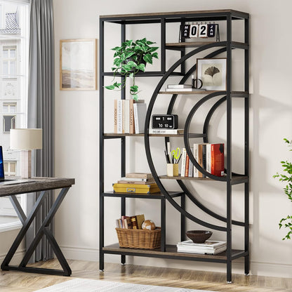 Tribesigns 71 inches Geometric Bookcase, Industrial 8-Tiers Bookshelves, Rustic Etagere Bookcase with Metal Frame, Tall Freestanding Open Storage Shelving Units for Home Office, Living Room