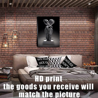 HONEYBABY Bedroom Wall Decor,Framed Romantic Couple Living Room Canvas wall art,Love Heart 3D Metal Sculpture Effect