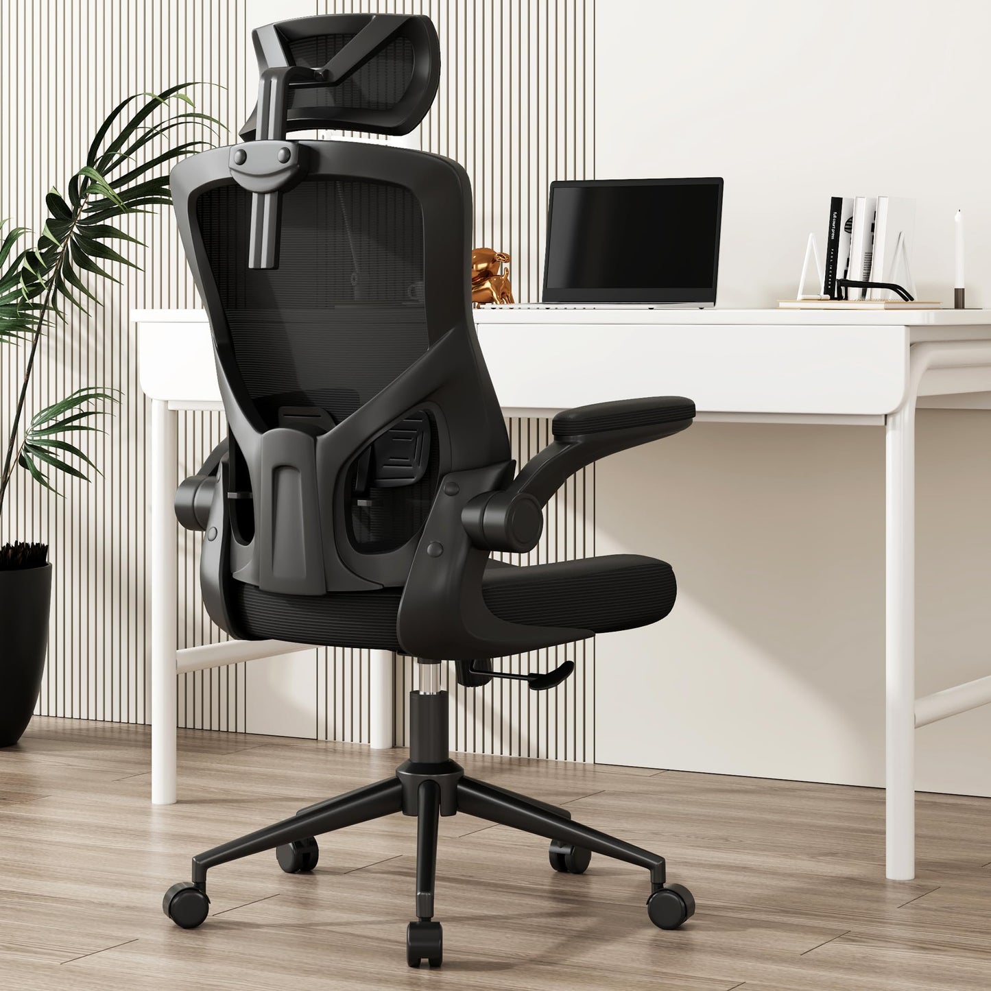 𝑯𝑶𝑴𝑬 𝑶𝑭𝑭𝑰𝑪𝑬 𝑪𝑯𝑨𝑰𝑹, Ergonomic Mesh Desk Chair, High Back Computer Chair- Adjustable Headrest with Flip-Up Arms, Lumbar Support, Swivel Executive Task Chair (Modern, White)