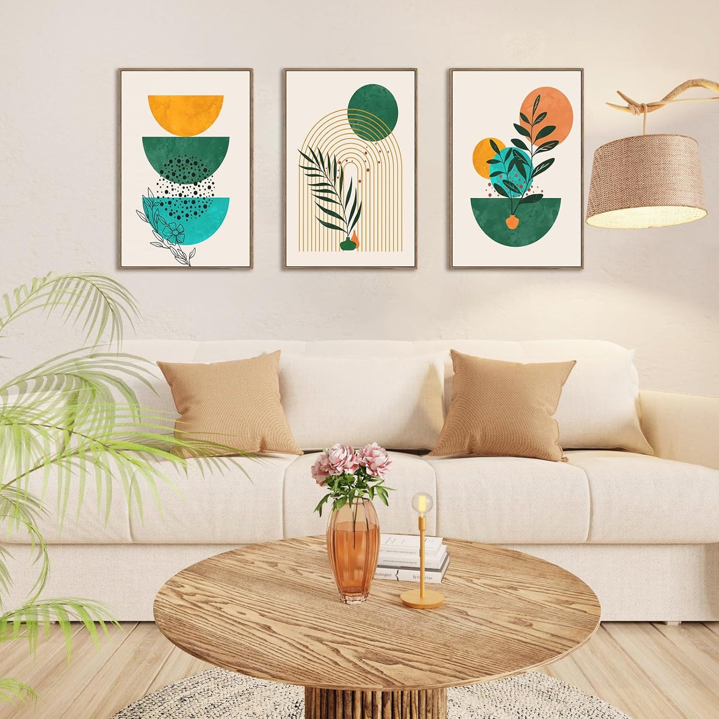 Gisipameis Boho Wall Art Set of 3 Mid Century Modern Wall Decor Framed Canvas Print 12"x16" Minimalist Wall Art Geometric Abstract Modern Neutral Boho Wall Art Decor for Living Room Bathroom