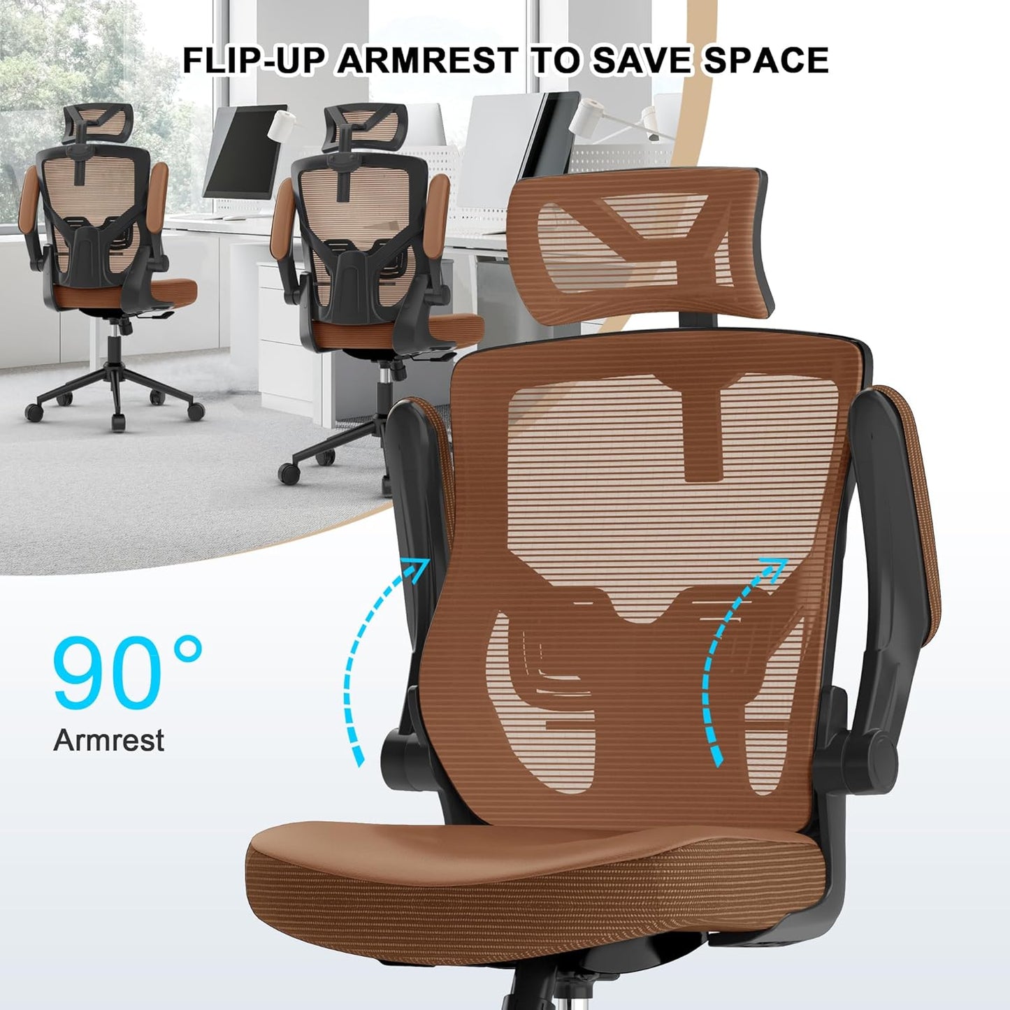 𝑯𝑶𝑴𝑬 𝑶𝑭𝑭𝑰𝑪𝑬 𝑪𝑯𝑨𝑰𝑹, Ergonomic Mesh Desk Chair, High Back Computer Chair- Adjustable Headrest with Flip-Up Arms, Lumbar Support, Swivel Executive Task Chair (Modern, White)