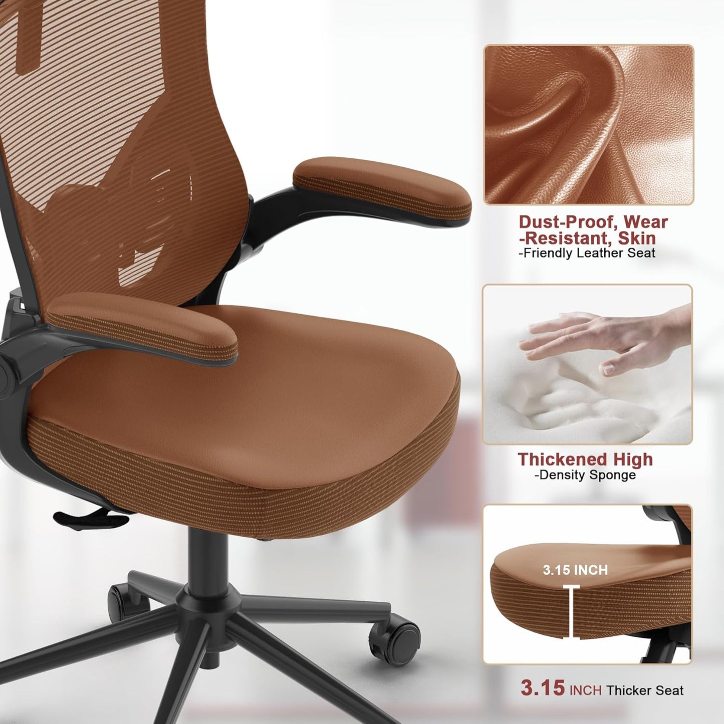 𝑯𝑶𝑴𝑬 𝑶𝑭𝑭𝑰𝑪𝑬 𝑪𝑯𝑨𝑰𝑹, Ergonomic Mesh Desk Chair, High Back Computer Chair- Adjustable Headrest with Flip-Up Arms, Lumbar Support, Swivel Executive Task Chair (Modern, White)