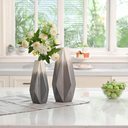 TERESA'S COLLECTIONS Ceramic Flower Vase,Set of 2 Grey and White Modern Geometric Decorative Vases Set for Centerpieces,Kitchen,Office,Wedding or Living Room