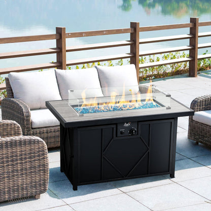 Bali Outdoors Propane Fire Pit Table, 42 inch 60,000 BTU Gas FirePit Table with Glass Wind Guard, Rectangular Fire Pit with Tile Tabletop