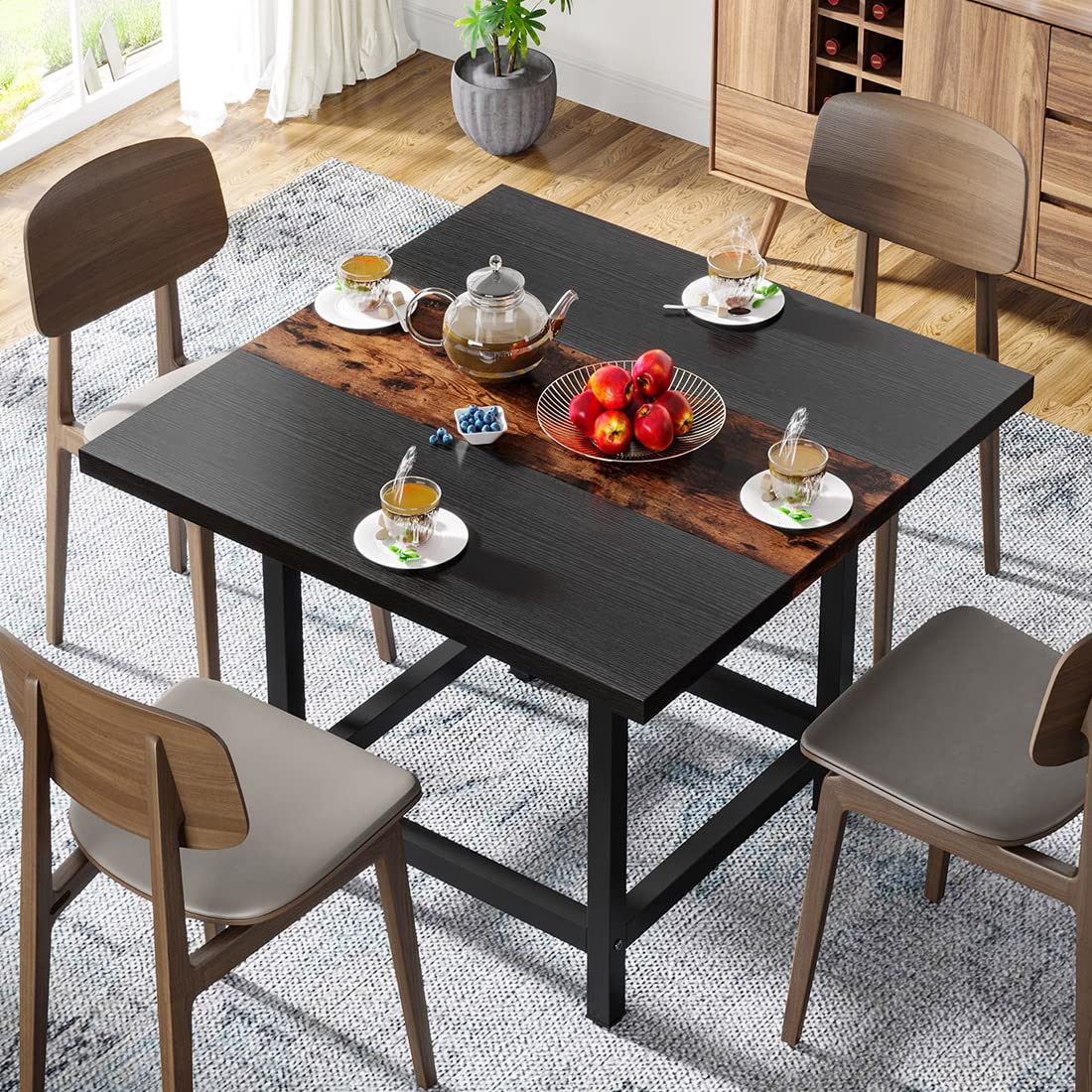 Tribesigns Square Dining Table for 4 People, Farmhouse 39.4"x 39.4"x29.5 “ inches, 2 Person Dinning Table for Dinning Room.