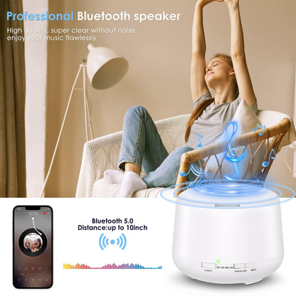 IGGDOQI Humidifier Oil Fragrance Diffuser Bluetooth Speaker 5.0, 500ML Aromatherapy Diffusers for Aroma Essential Oils Large Room Bedroom Office Home 14 Colors Night Light with Remote, 4 Timers