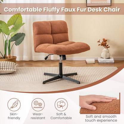 Giantex Cross Legged Chair, PU Leather 64cm Wide Armless Desk Chair No Wheels, Swivel Height Adjustable Task Chair, Rocking Function, Vanity Chair for Home Office,180 KG Weight Capacity, Beige