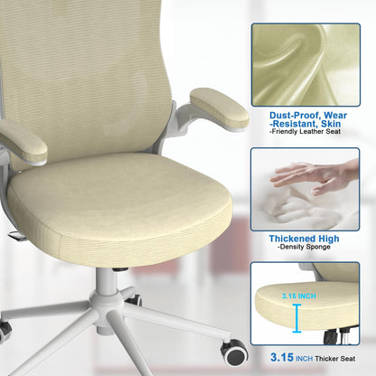 𝑯𝑶𝑴𝑬 𝑶𝑭𝑭𝑰𝑪𝑬 𝑪𝑯𝑨𝑰𝑹, Ergonomic Mesh Desk Chair, High Back Computer Chair- Adjustable Headrest with Flip-Up Arms, Lumbar Support, Swivel Executive Task Chair (Modern, White)