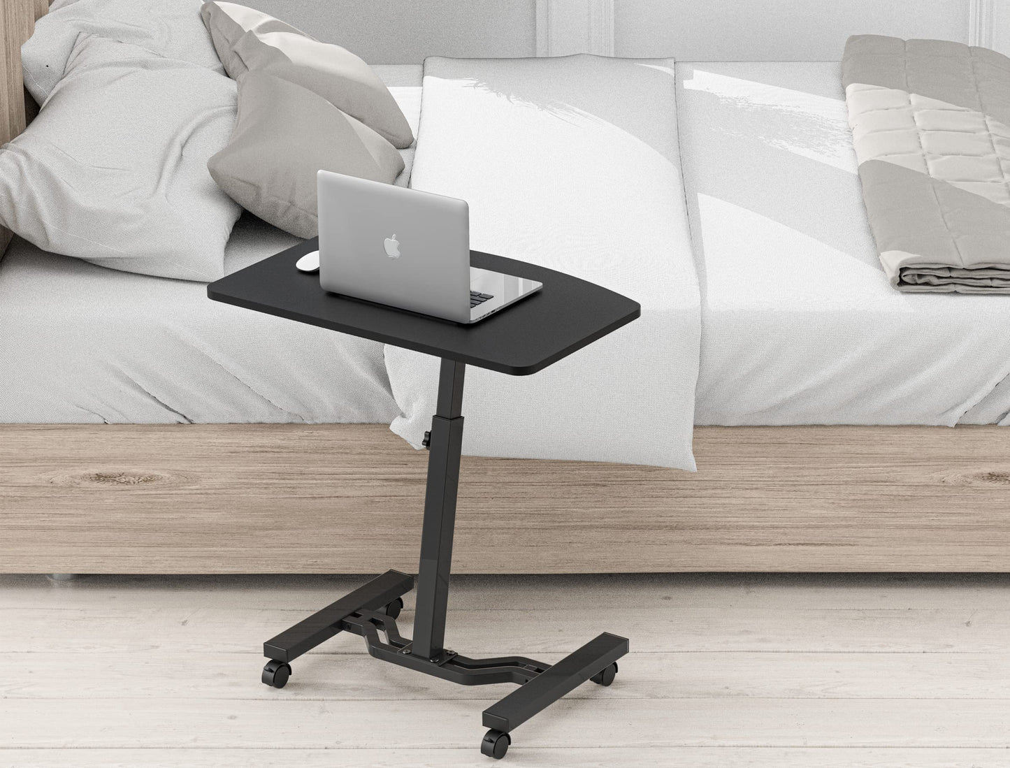 SHW Height Adjustable Laptop Stand Cart with Tilting Desktop and Side Shelf, Black