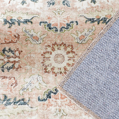 JINCHAN Rug 182x274CM Washable Carpet Boho Living Room Rug Pink Floral Print Large Rug Indoor Soft Distressed Foldable Carpet Thin Rug Bedroom Dining Room Office