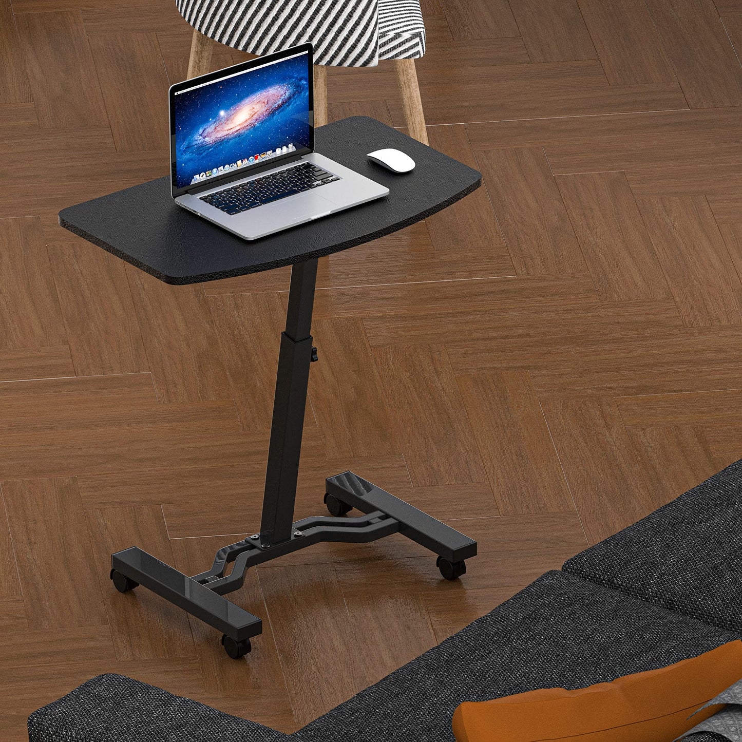 SHW Height Adjustable Laptop Stand Cart with Tilting Desktop and Side Shelf, Black